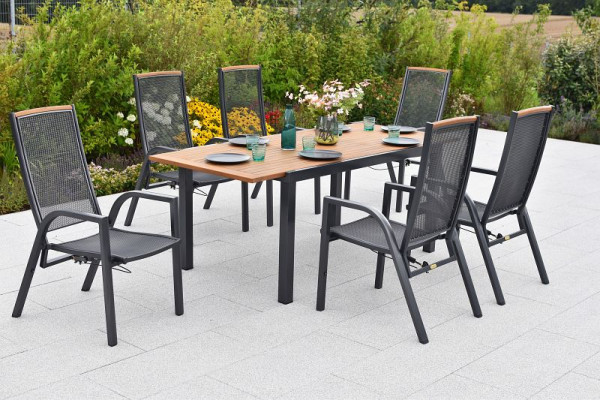 Merxx Tilos Set 7-teilig, 6 Tilos Sessel, Rückenlehne durch Gasdruck verstellbar, 1 Tilos Ausziehtisch, 150 (200) x 90 cm, 50981-217