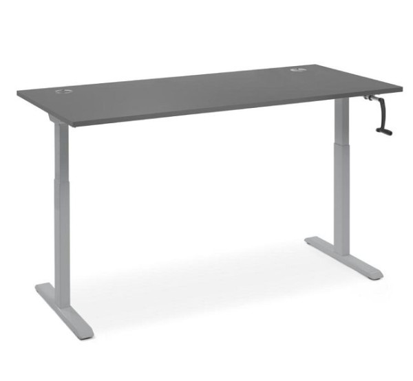 Deskin Schreibtisch manuell höhenverstellbar Flex Modul K, Dekor Anthrazit, Gestell Alusilber, B 2000 x T 800 x H 710-1190 mm, 360357