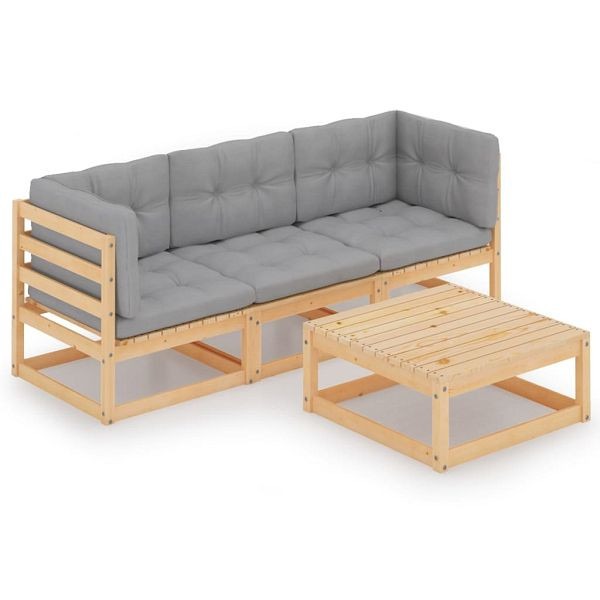 vidaXL 4-teilig Garten-Lounge-Set mit Kissen Kiefer Massivholz, 3076374
