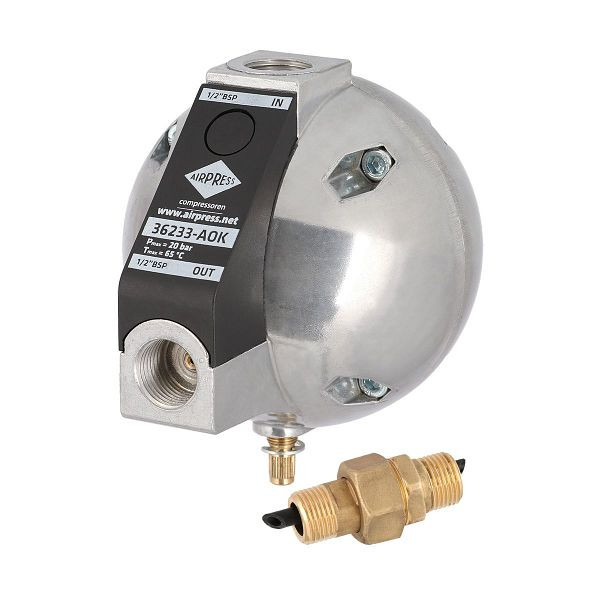 Airpress Automatischer Kondensatableiter AOK-20B Schwimmerventil 1/2" + Nippel 36233-VEN, 36233-AOK-VEN