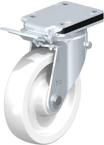 Blickle LH-SPO 200G-IS Stahlblech-Lenkrolle, Schwerlast-Ausführung, mit Anschraubplatte & Feststeller, Polyamid, Weiß, 738699