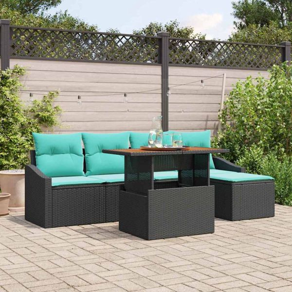 vidaXL Garten Essgruppe mit Kissen 6-teilig Schwarz und Teal, 3349829