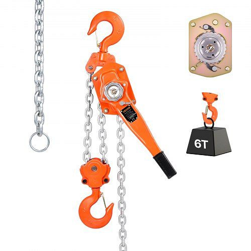 VEVOR Hebelzug 6T, Handkettenzug 30m Hub, G80-Stahlkette, Doppelsperrklinkenbremse, 360° drehbare Haken, für Lager/Bau/Garage, CGKSBHLHL6T2SKL28001V0