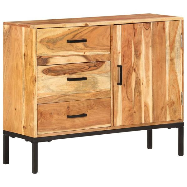 vidaXL Sideboard 88x30x73 cm Akazie Massivholz, Material: Massives Akazienholz mit natürlichem Finish, pulverbeschichtetes Eisen, 329247