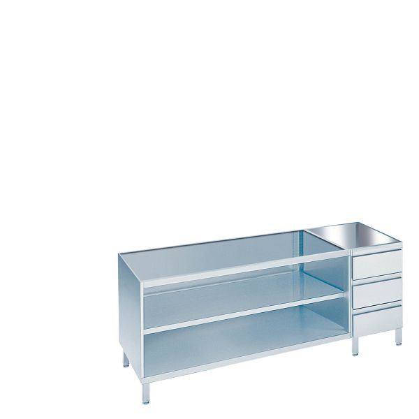 CHROMOnorm Arbeitsschrank offen mit Schubladenblock rechts, Tiefe 560 (600)mm, ohne Tischplatte, SG0608US3R0