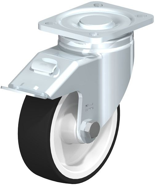 Blickle LH-POTH 125R-1-FI Stahlblech-Bockrolle, Schwerlast-Ausführung, mit Anschraubplatte & Feststeller, Thermoplastisches Polyurethan, Grau, 635078