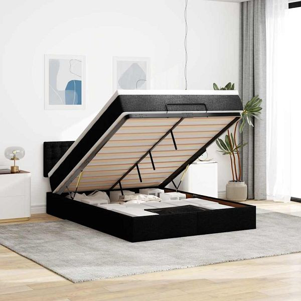 vidaXL Ottoman-Bett mit Matratze Schwarz 140x190 cm Stoff, 3311624