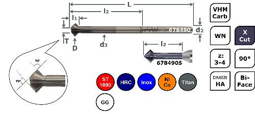 SPPW Bi-Face Entgrat VHM+X.Cut 90° d:6 L: 100x10x1,30 z:4 Ø3, 6784900300