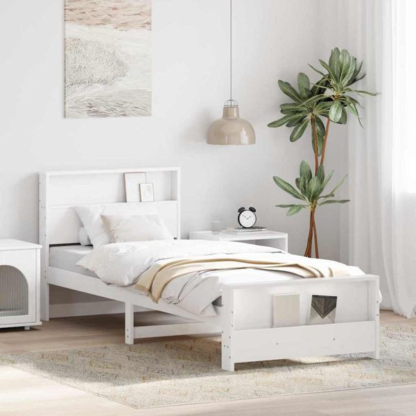 vidaXL Bettgestell mit Kopfteil Weiß 75 x 190 cm Massivholz Kiefer, 877252