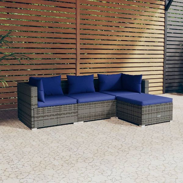 vidaXL 4-teilig Garten-Lounge-Set mit Kissen Poly Rattan Grau, 3101646