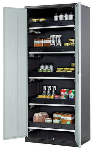 asecos Chemikalienschrank Systema-T CS-85, Korpus anthrazit, Flügeltüren grau, 5 Tablarauszüge, 208966