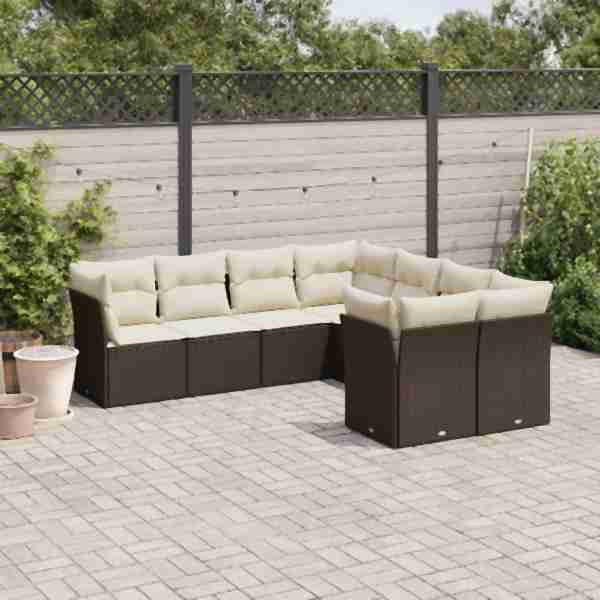 vidaXL 8-tlg. Garten-Sofagarnitur mit Kissen Braun Poly Rattan, UV-beständig, 3250432