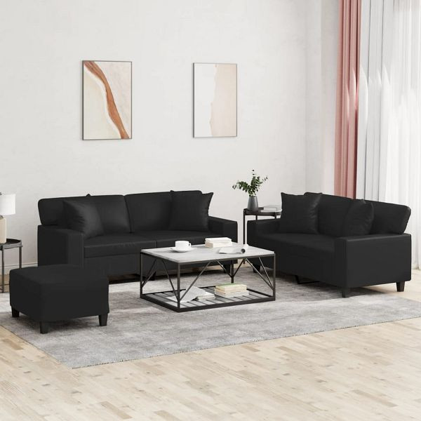 vidaXL 3-teilig Sofagarnitur mit Kissen Schwarz Kunstleder, 3201929