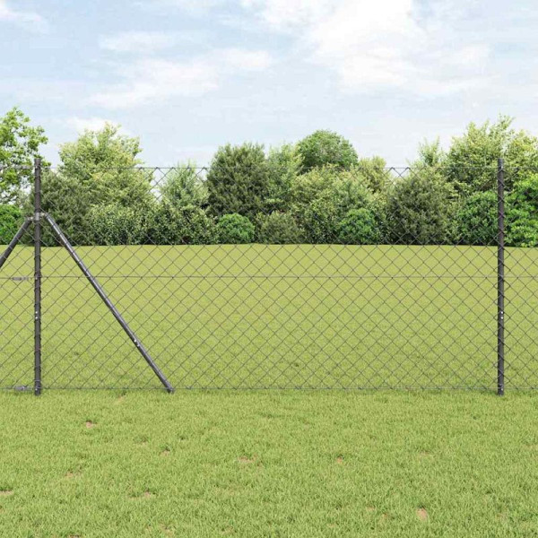 vidaXL Kettengliedzaun mit Pfosten Grau 1 x 10 m Stahl, 3351105