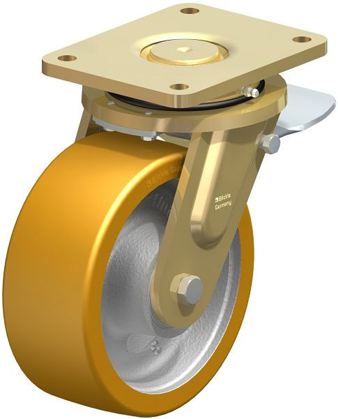 Blickle LS-GTH 202K-ST Stahlgeschweißte Schwerlast-Lenkrolle, schwere Drehkranz-Ausführung mit Feststeller, Blickle Extrathane®, Hellbraun, 279844