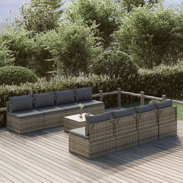 vidaXL 9-teilig Garten-Lounge-Set mit Kissen Grau Poly Rattan, 3157485
