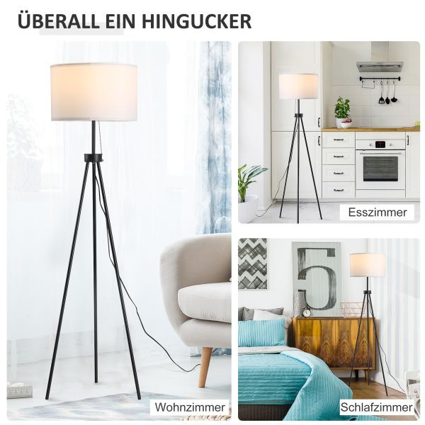 HOMCOM Stehlampe Stehleuchte Standleuchte E27, Stahl+Polyester, 37x37x152cm (Schwarz+Weiß), B31-187V90