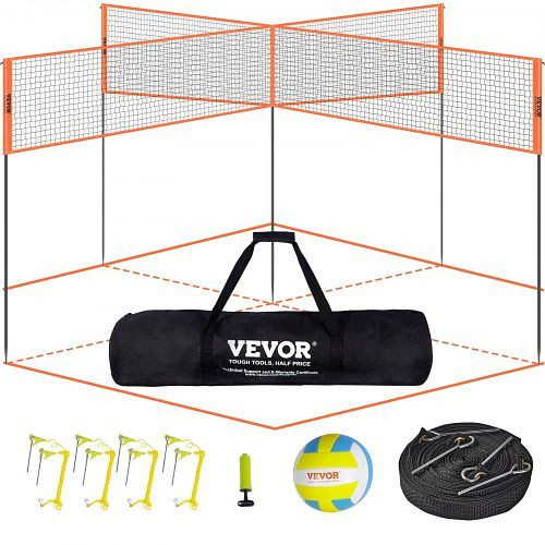 VEVOR 4-Wege-Volleyballnetz, verstellbares Volleyball-Spielset mit Ball-Tragetasche, SFPQW1414YC0XFM07V0