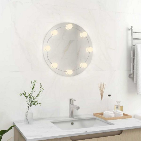 vidaXL Wandspiegel mit LED-Beleuchtung Rund Glas, 3078640