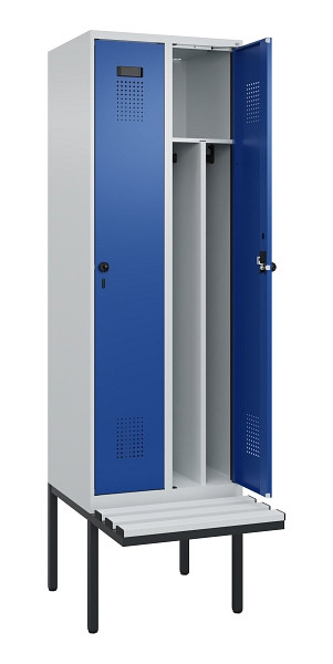 C+P Spind Evolo PLUS, 2 Abteile, 2120x600x815mm, 7035/5010, Drehriegel, Material Sitzfläche Kunststoff, 0490407-20F S10060