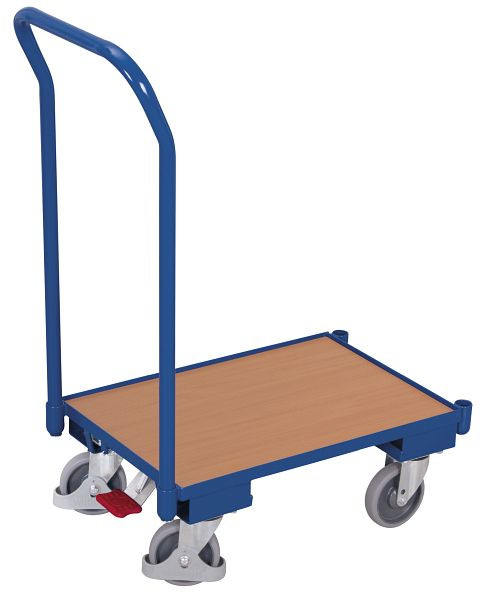 VARIOfit Euro-System-Roller mit Boden (10 mm Rand) und Schiebebügel, Ladefläche: 605 x 410 mm, RAL 5010 enzianblau, Ladehöhe: 225 mm, sw-410.071