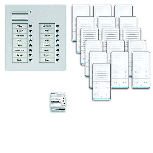 TCS Türkontrollsystem audio:pack UP für 16 Wohneinheiten, mit Außenstation PUK 16 Klingeltasten 2-spaltig, 16x Freisprecher ISW5031, Steuerung, PAUF162/001