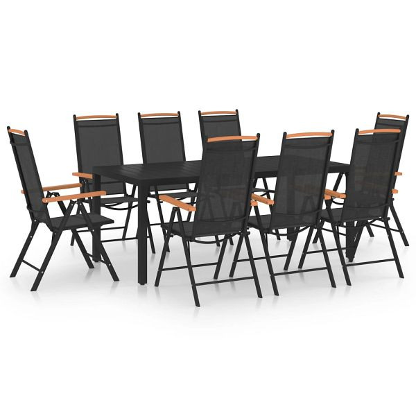 vidaXL 9-teilig Garten-Essgruppe Aluminium Schwarz, 3070627