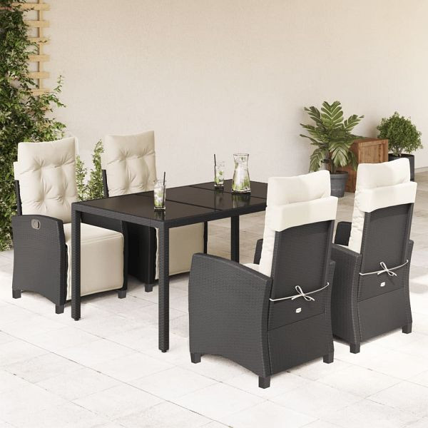 vidaXL 5-tlg. Garten-Essgruppe mit Kissen Schwarz Poly Rattan, 3212884