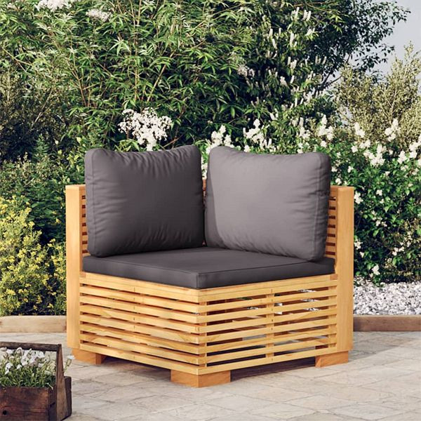 vidaXL Garten-Ecksofa mit Dunkelgrauen Kissen Massivholz Teak, 319160