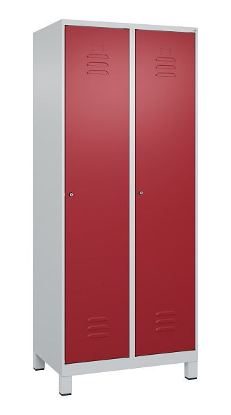 C+P Umkleidespind Classic PLUS, Füße, 2 Abteile, 1950x800x500mm, 7035/3003, Zylinderschlösser, 080010-22 S10016