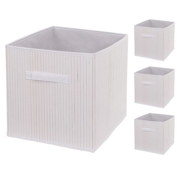 Mendler 4er-Set Faltbox HWC-C21, Korb Aufbewahrungskorb Ordnungsbox Sortierbox Aufbewahrungsbox, Bambus 32x32x32cm, weiß, 109120