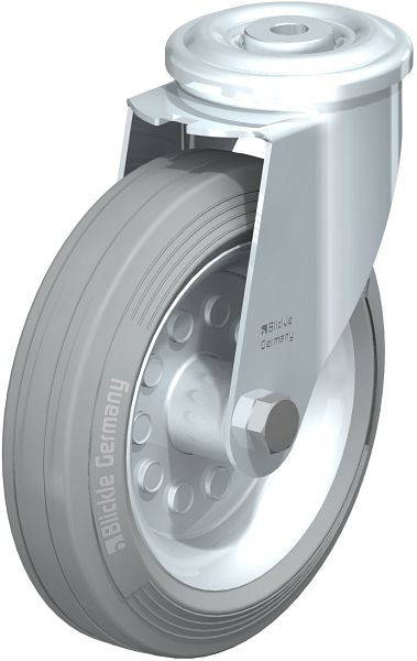 Blickle LER-VE 180R-SG Stahlblech-Lenkrolle mit Rückenloch, Vollgummi, Grau, 742263