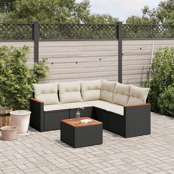 vidaXL 6-teilig Garten-Sofagarnitur mit Kissen Schwarz Poly Rattan, 3225965