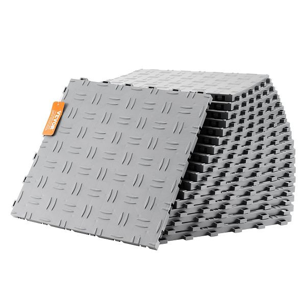 VEVOR Garagen-Bodenbeschläge, 305 x 305 x 13,4 mm, 50er-Set Industrieboden, rutschfeste doppelseitige Struktur-Garagenboden, Silber, CKDDYSJ501212KFBGV0