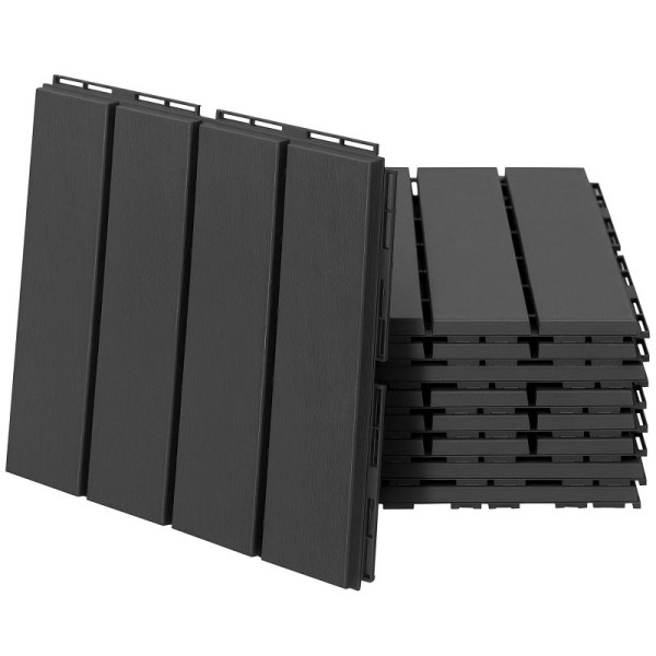 Outsunny 9er Set Terassenfliesen Balkon Patio 30 x 30 cm Garten-Klickfliese Bodenbelag Bodenfliese Innen Außen Kunststoff Schwarz, 844-278BK