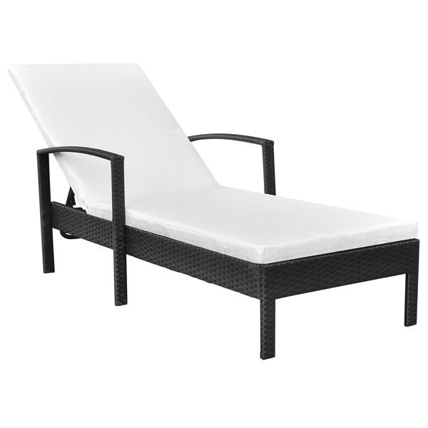 vidaXL Sonnenliege mit Auflage Poly Rattan Schwarz, 42942