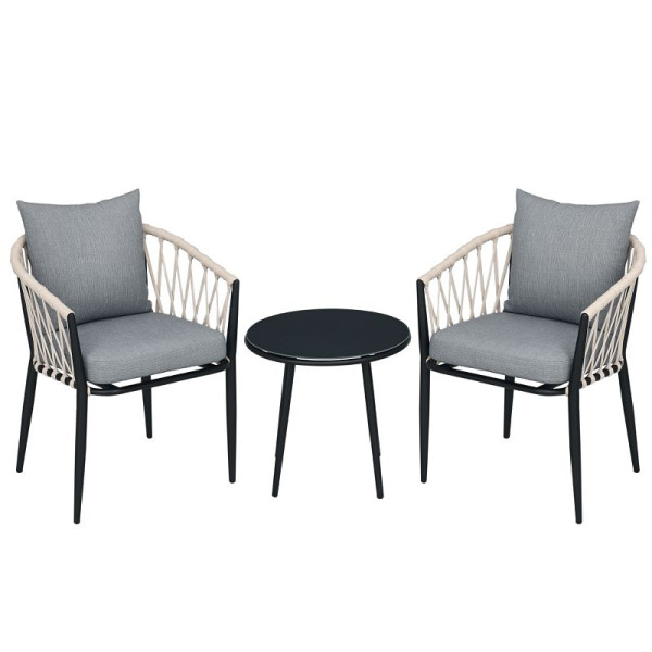 Outsunny Gartenmöbel-Set für 2 Personen inkl. 1 Tisch, 2 Stühlen mit Sitzkissen, Balkon-Set, Stahl, Grau, 84G-052V00GY