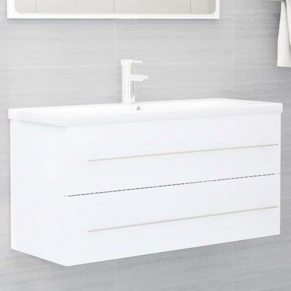 vidaXL Waschbeckenunterschrank mit Einbaubecken Weiß Holzwerkstoff, 3099068