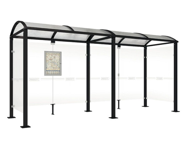 Procity Wartehalle Vierkantrohr - 2 Seitenverkleidungen, Farbe RAL 9005, Maße: Breite 5000 x Höhe 2560 x Tiefe 1600 mm, 529319.9005
