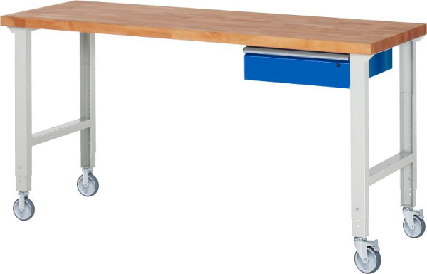 RAU Fahrbare Werkbank (höhenverstellbar) 7001A1, 2000x700x950-1000mm, je 2 Bockrollen und Lenkrollen, 05-7001A1-207B4H22.11