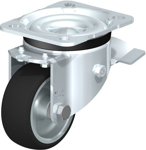 Blickle LK-PATH 80G-ST Stahlblech-Lenkrolle, schwere Ausführung, mit Anschraubplatte & Feststeller, Thermoplastisches Polyurethan, Grau, 610287