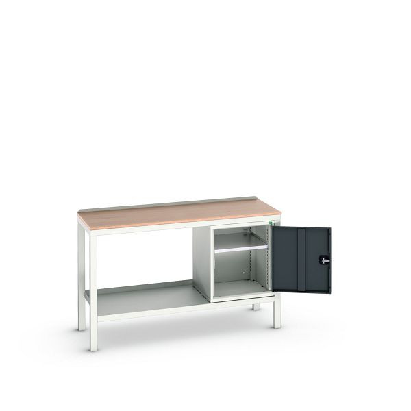 bott verso Beistelltisch, mit Unterbauschrank und Multiplex-Platte, BxTxH: 1500 x 600 x 930 mm, Lichtgrau / Anthrazitgrau, 16922607.19