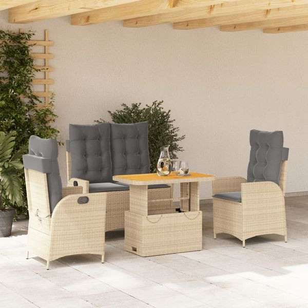 vidaXL 4-tlg. Garten-Essgruppe mit Kissen Beige Poly Rattan, 3277491