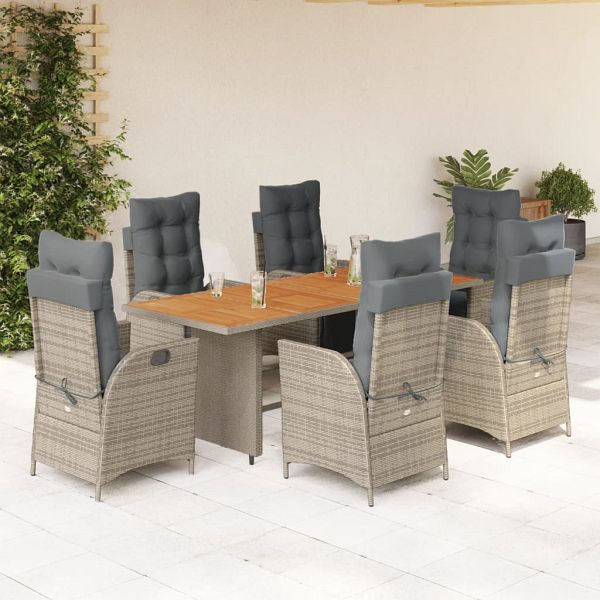 vidaXL 7-teilig Garten-Essgruppe mit Kissen Grau Poly Rattan, 3213370