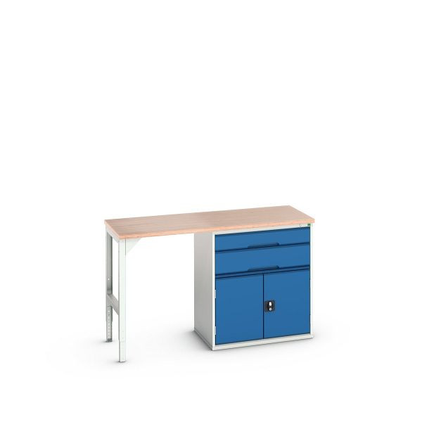 bott verso Unterbauwerkbank (Multiplex) mit 2 Schubladen, 1 Tür (Breite: 800mm) BxTxH: 1500 x 600 x 930 mm, Lichtgrau / Enzianblau, 16921905.11