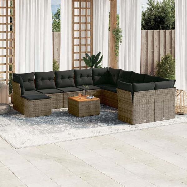 vidaXL 12-teilig Garten-Sofagarnitur mit Kissen Grau Poly Rattan, 3256312