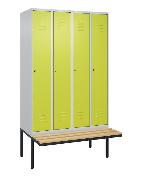 C+P Umkleidespind Classic PLUS, 4 Abteile, 2120x1200x815mm, 7035/0024, Zylinderschlösser, Buche-Sitzleisten, 3 Doppel-Haken, 0800407-40 S10054