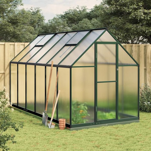 vidaXL Gewächshaus mit Fundamentrahmen Grün 334x169x202 cm Aluminimum, 3266330