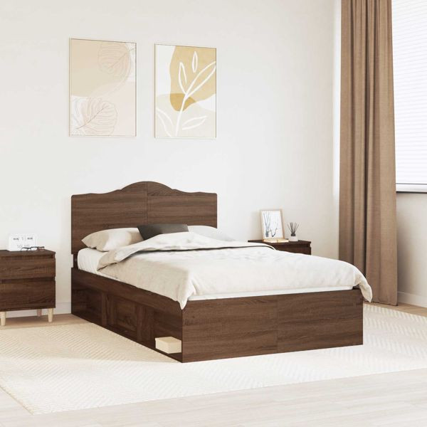 vidaXL Bettrahmen Braun Eichen-Optik 120 x 190 cm Massives Kiefernholz, 3413341