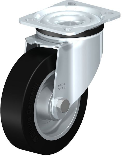 Blickle LK-ALEV 125K-1 Stahlblech-Lenkrolle, schwere Ausführung, mit Anschraubplatte, Elastik-Vollgummi, Schwarz, 293597